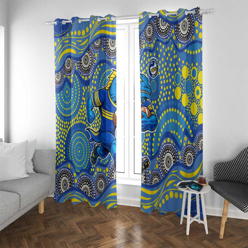 Parramatta Eels Window Curtain Aboriginal Dot Pattern - Rugby Mascot Heritage Pride