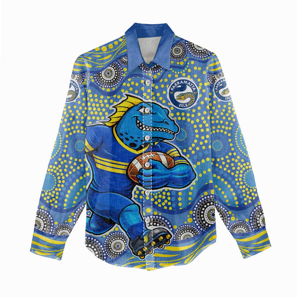 Parramatta Eels Women Casual Shirt Aboriginal Dot Pattern - Rugby Mascot Heritage Pride
