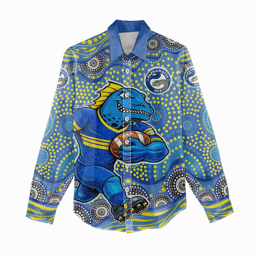 Parramatta Eels Women Casual Shirt Aboriginal Dot Pattern - Rugby Mascot Heritage Pride