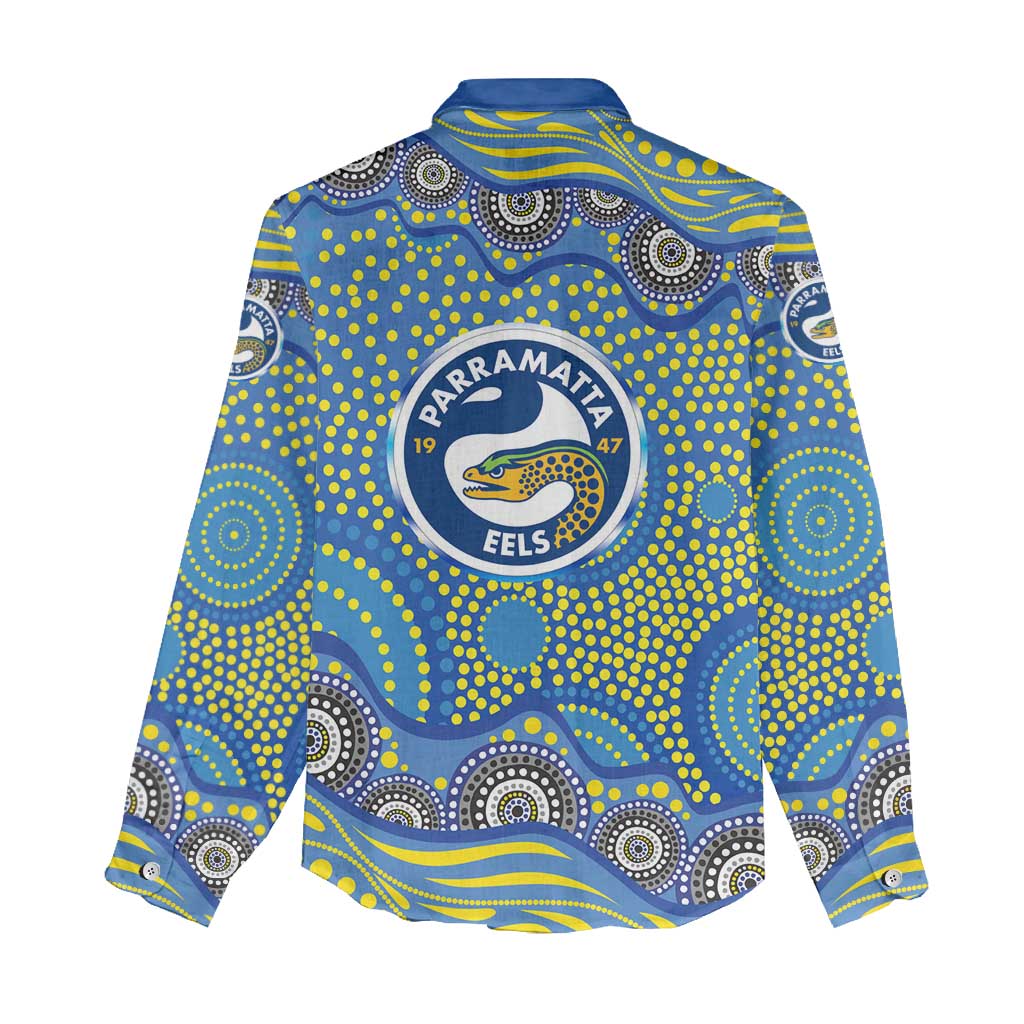 Parramatta Eels Women Casual Shirt Aboriginal Dot Pattern - Rugby Mascot Heritage Pride
