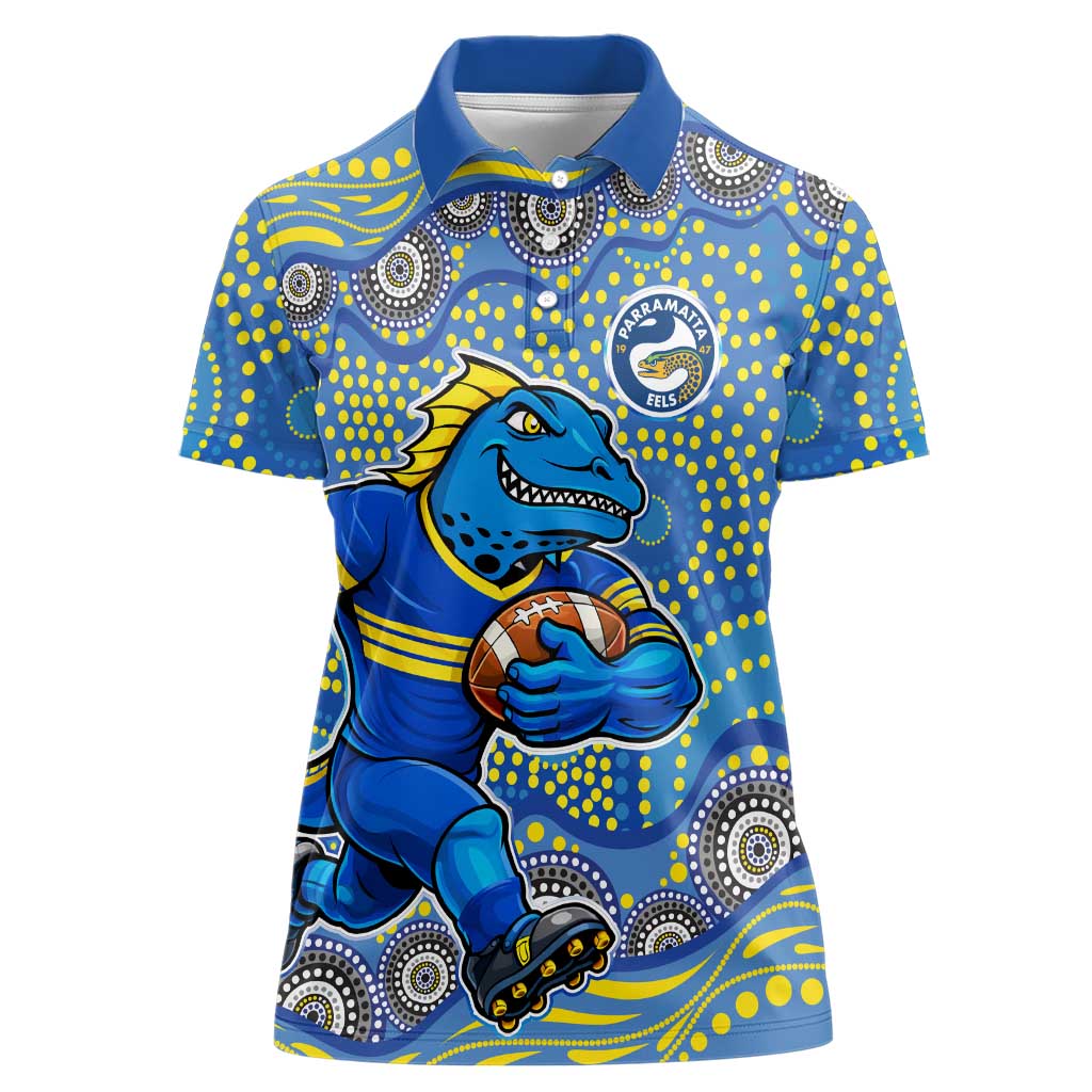 Parramatta Eels Women Polo Shirt Aboriginal Dot Pattern - Rugby Mascot Heritage Pride