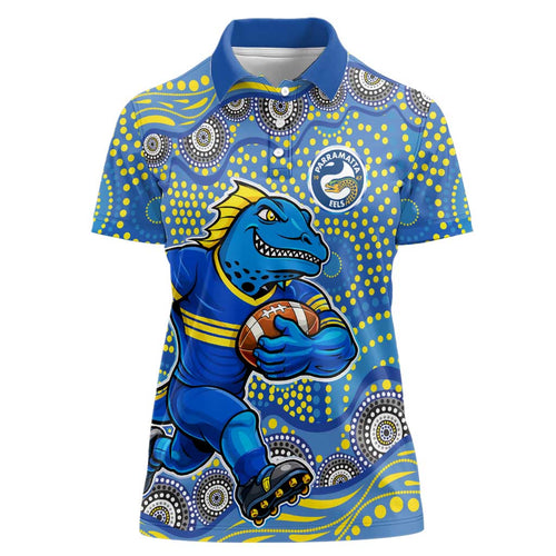 Parramatta Eels Women Polo Shirt Aboriginal Dot Pattern - Rugby Mascot Heritage Pride