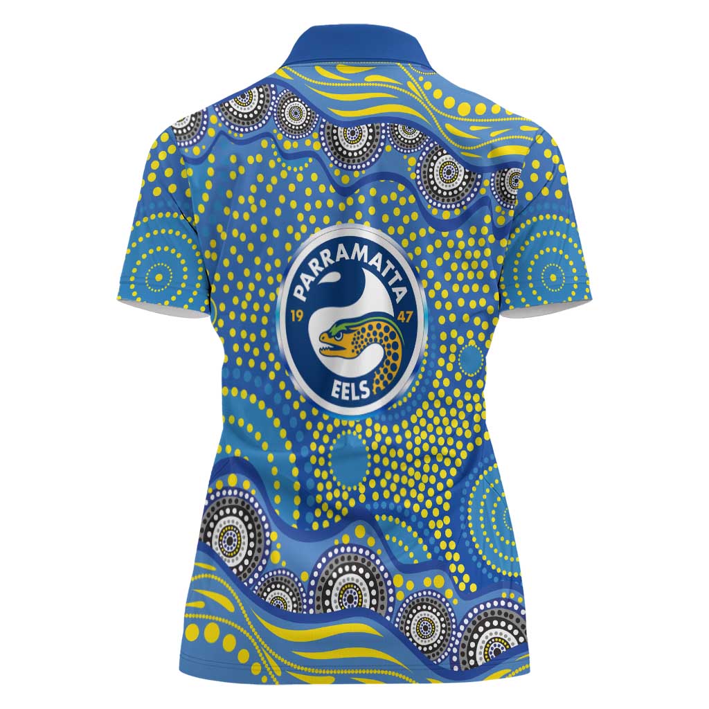Parramatta Eels Women Polo Shirt Aboriginal Dot Pattern - Rugby Mascot Heritage Pride