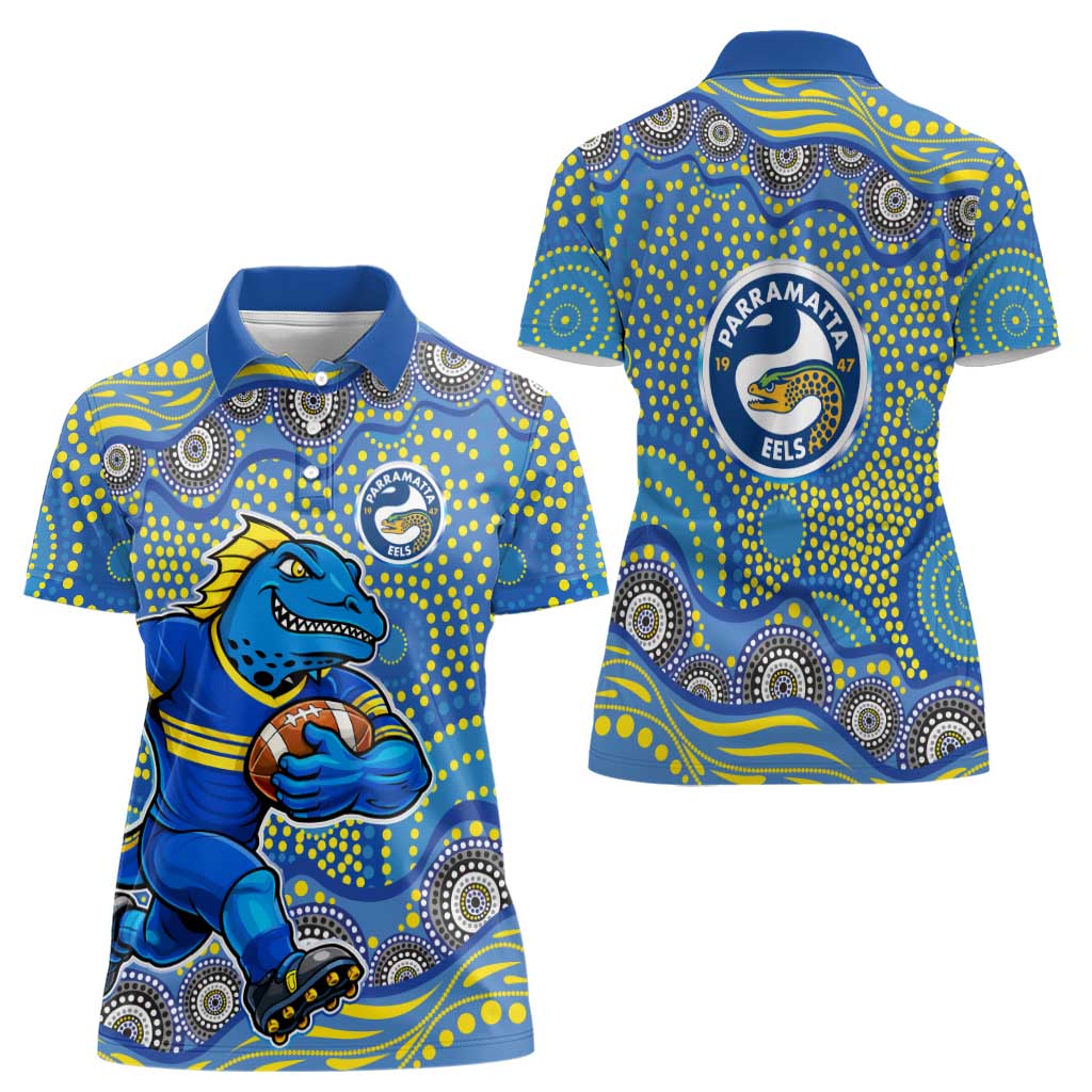 Parramatta Eels Women Polo Shirt Aboriginal Dot Pattern - Rugby Mascot Heritage Pride