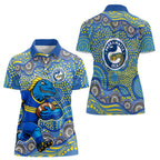 Parramatta Eels Women Polo Shirt Aboriginal Dot Pattern - Rugby Mascot Heritage Pride