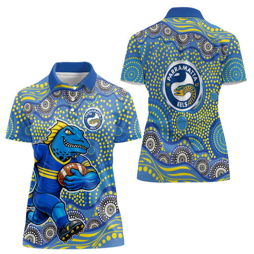 Parramatta Eels Women Polo Shirt Aboriginal Dot Pattern - Rugby Mascot Heritage Pride