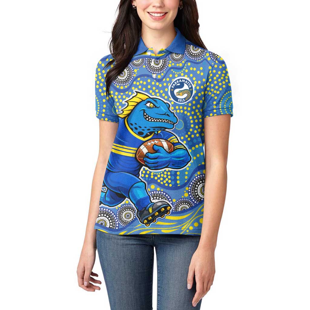 Parramatta Eels Women Polo Shirt Aboriginal Dot Pattern - Rugby Mascot Heritage Pride