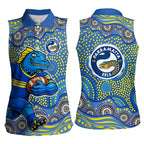 Parramatta Eels Women Sleeveless Polo Shirt Aboriginal Dot Pattern - Rugby Mascot Heritage Pride