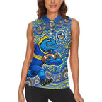 Parramatta Eels Women Sleeveless Polo Shirt Aboriginal Dot Pattern - Rugby Mascot Heritage Pride