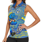 Parramatta Eels Women Sleeveless Polo Shirt Aboriginal Dot Pattern - Rugby Mascot Heritage Pride