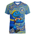 Parramatta Eels Women V-Neck T-Shirt Aboriginal Dot Pattern - Rugby Mascot Heritage Pride