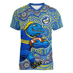 Parramatta Eels Women V-Neck T-Shirt Aboriginal Dot Pattern - Rugby Mascot Heritage Pride
