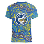 Parramatta Eels Women V-Neck T-Shirt Aboriginal Dot Pattern - Rugby Mascot Heritage Pride