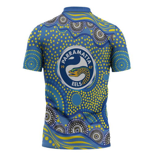 Parramatta Eels Zipper Polo Shirt Aboriginal Dot Pattern - Rugby Mascot Heritage Pride