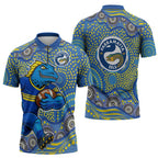 Parramatta Eels Zipper Polo Shirt Aboriginal Dot Pattern - Rugby Mascot Heritage Pride