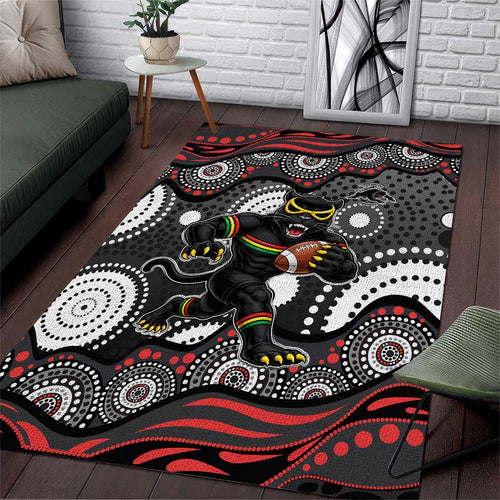 Penrith Panthers Area Rug Aboriginal Dot Pattern - Rugby Mascot Heritage Pride
