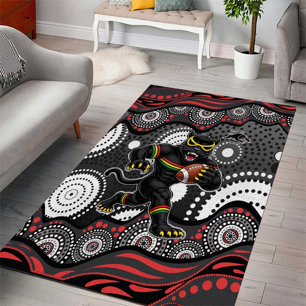 Penrith Panthers Area Rug Aboriginal Dot Pattern - Rugby Mascot Heritage Pride