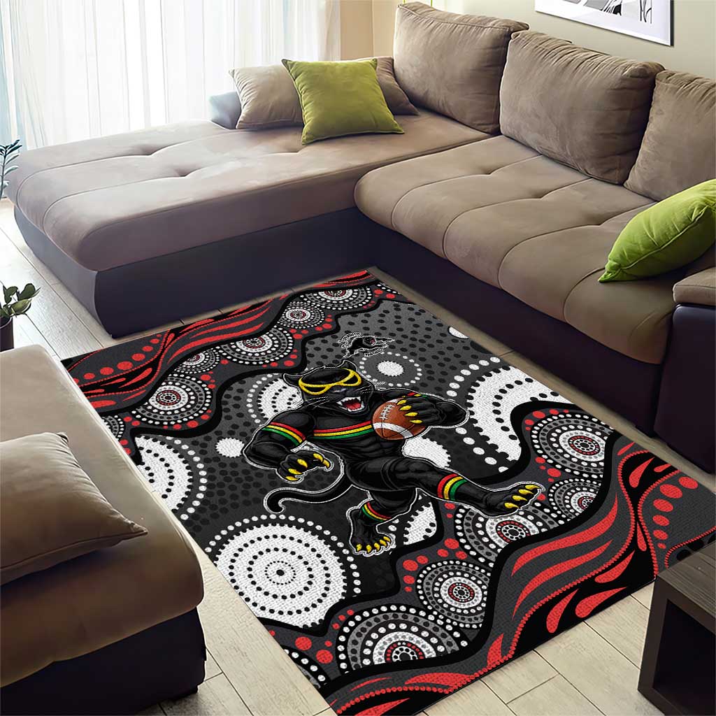Penrith Panthers Area Rug Aboriginal Dot Pattern - Rugby Mascot Heritage Pride