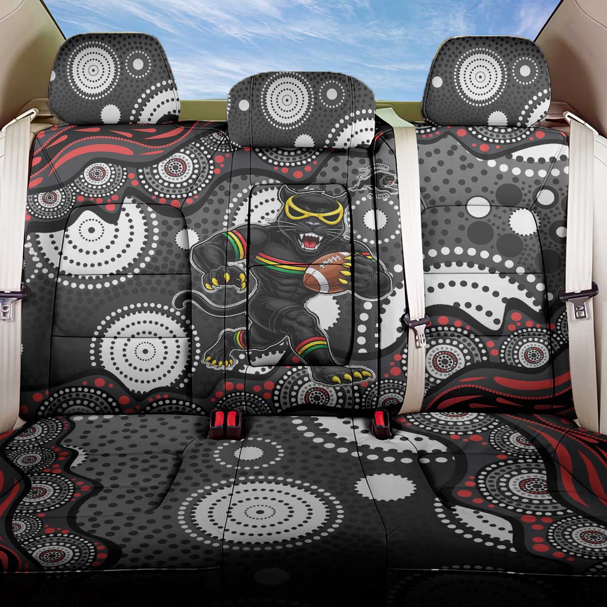 Penrith Panthers Back Car Seat Cover Aboriginal Dot Pattern - Rugby Mascot Heritage Pride