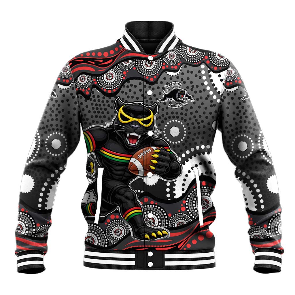 Penrith Panthers Baseball Jacket Aboriginal Dot Pattern - Rugby Mascot Heritage Pride