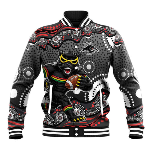 Penrith Panthers Baseball Jacket Aboriginal Dot Pattern - Rugby Mascot Heritage Pride