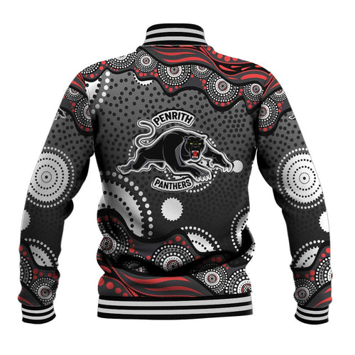 Penrith Panthers Baseball Jacket Aboriginal Dot Pattern - Rugby Mascot Heritage Pride
