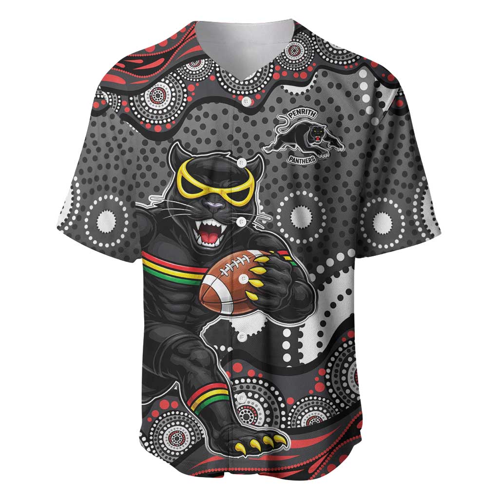 Penrith Panthers Baseball Jersey Aboriginal Dot Pattern - Rugby Mascot Heritage Pride