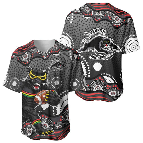 Penrith Panthers Baseball Jersey Aboriginal Dot Pattern - Rugby Mascot Heritage Pride