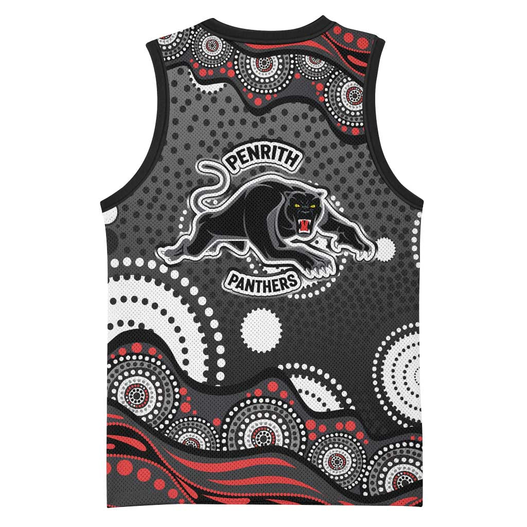 Penrith Panthers Basketball Jersey Aboriginal Dot Pattern - Rugby Mascot Heritage Pride