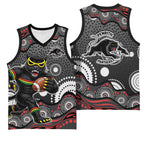 Penrith Panthers Basketball Jersey Aboriginal Dot Pattern - Rugby Mascot Heritage Pride