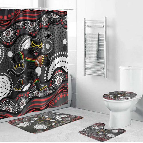 Penrith Panthers Bathroom Set Aboriginal Dot Pattern - Rugby Mascot Heritage Pride