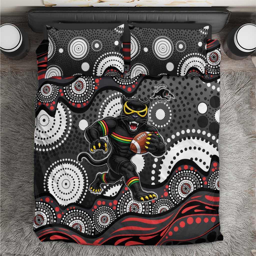 Penrith Panthers Bedding Set Aboriginal Dot Pattern - Rugby Mascot Heritage Pride