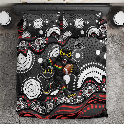 Penrith Panthers Bedding Set Aboriginal Dot Pattern - Rugby Mascot Heritage Pride