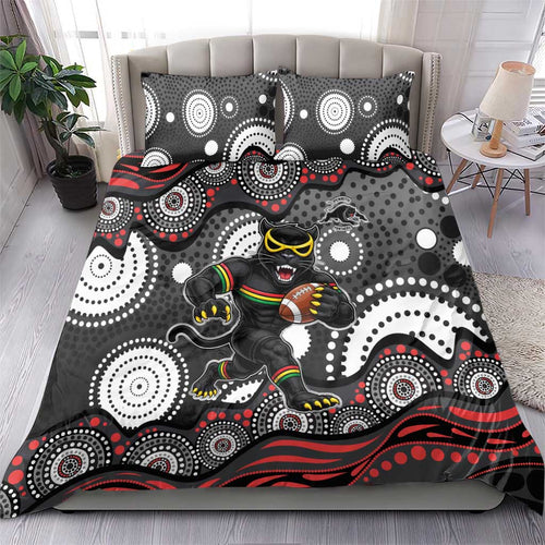 Penrith Panthers Bedding Set Aboriginal Dot Pattern - Rugby Mascot Heritage Pride