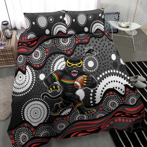 Penrith Panthers Bedding Set Aboriginal Dot Pattern - Rugby Mascot Heritage Pride
