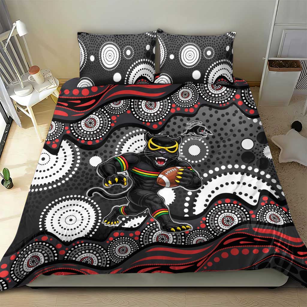 Penrith Panthers Bedding Set Aboriginal Dot Pattern - Rugby Mascot Heritage Pride