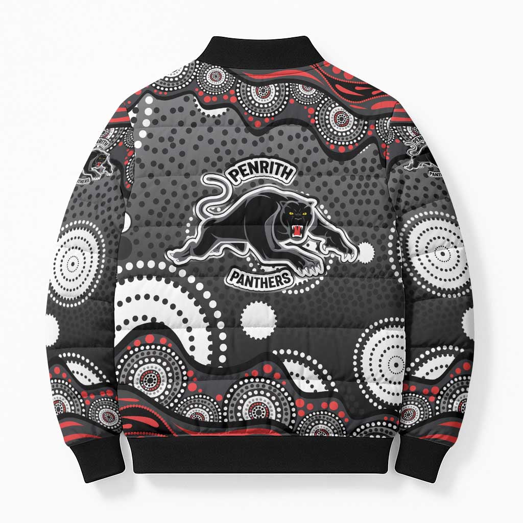 Penrith Panthers Bomber Puffer Jacket Aboriginal Dot Pattern - Rugby Mascot Heritage Pride