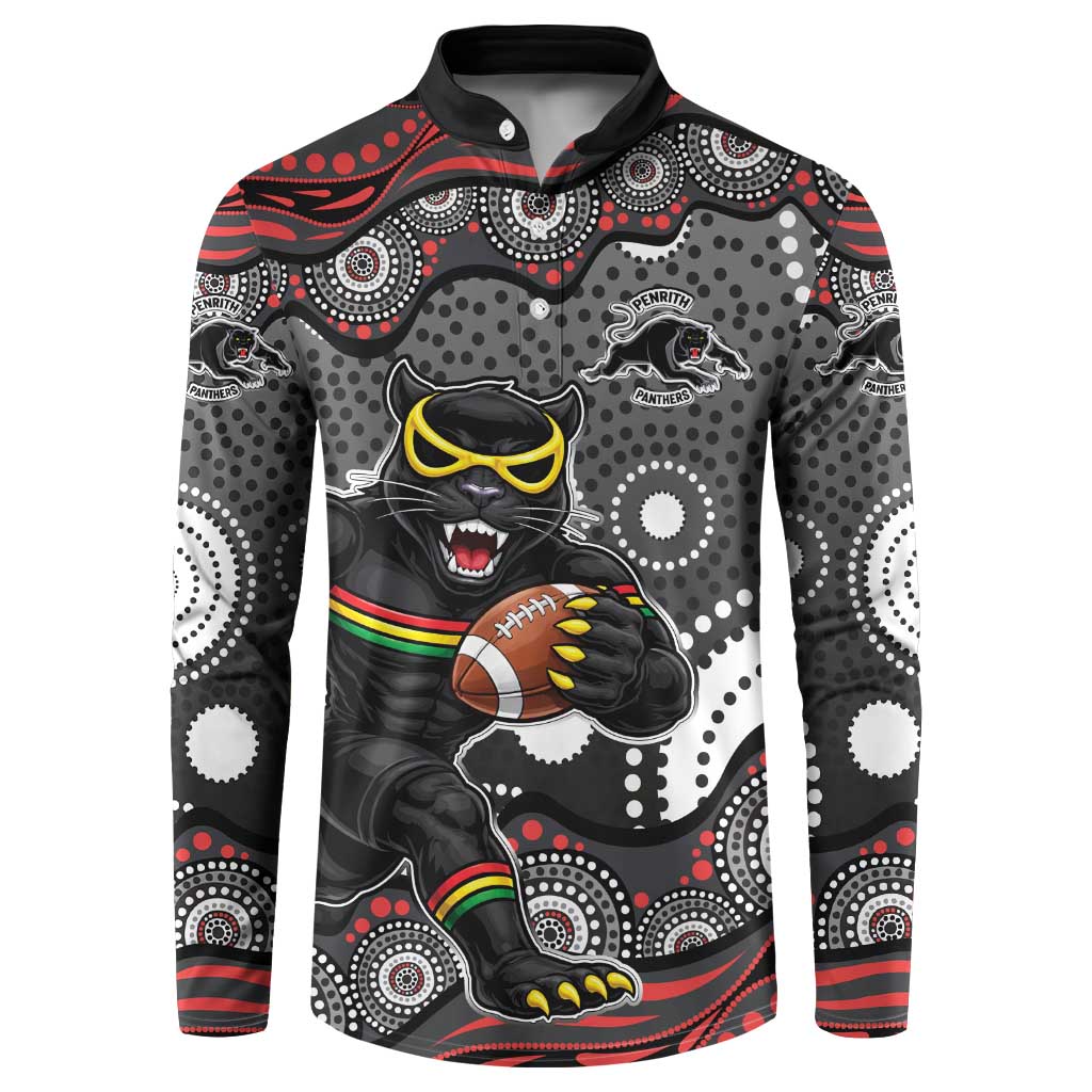 Penrith Panthers Button Sweatshirt Aboriginal Dot Pattern - Rugby Mascot Heritage Pride