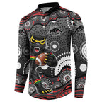 Penrith Panthers Button Sweatshirt Aboriginal Dot Pattern - Rugby Mascot Heritage Pride