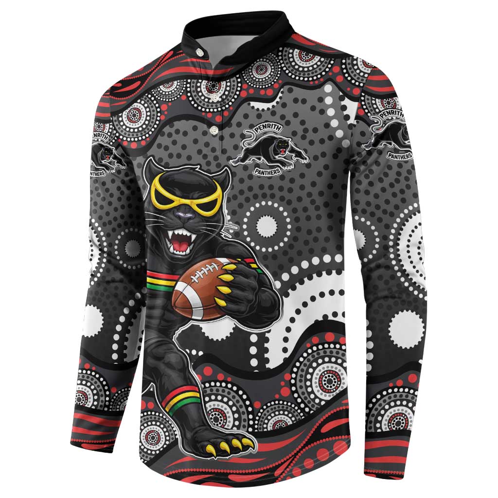 Penrith Panthers Button Sweatshirt Aboriginal Dot Pattern - Rugby Mascot Heritage Pride