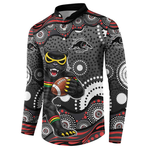 Penrith Panthers Button Sweatshirt Aboriginal Dot Pattern - Rugby Mascot Heritage Pride