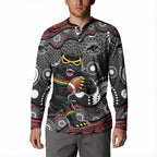 Penrith Panthers Button Sweatshirt Aboriginal Dot Pattern - Rugby Mascot Heritage Pride
