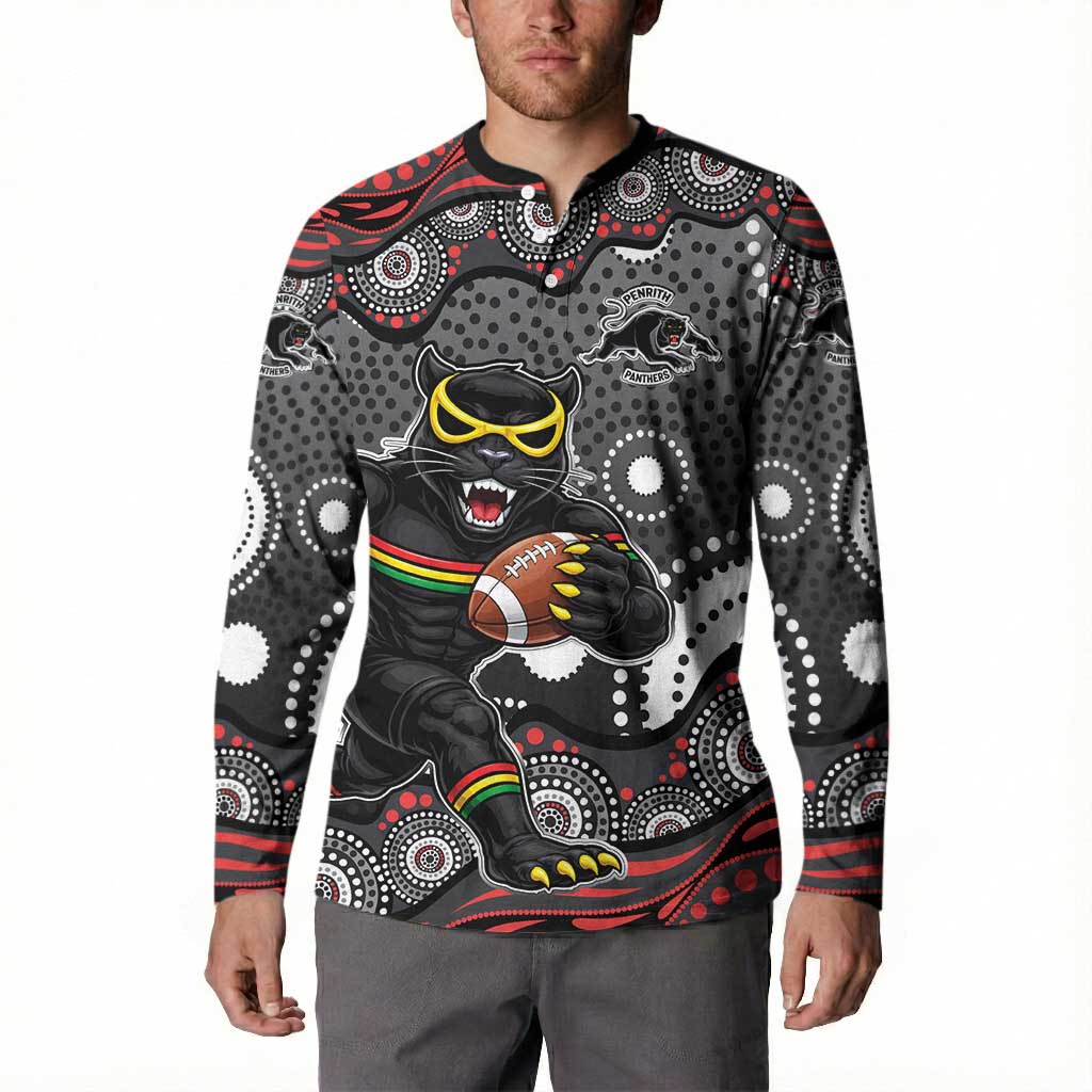 Penrith Panthers Button Sweatshirt Aboriginal Dot Pattern - Rugby Mascot Heritage Pride