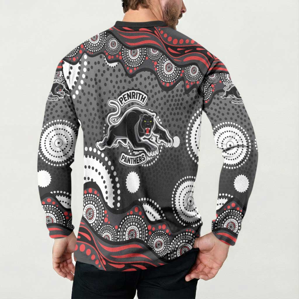 Penrith Panthers Button Sweatshirt Aboriginal Dot Pattern - Rugby Mascot Heritage Pride