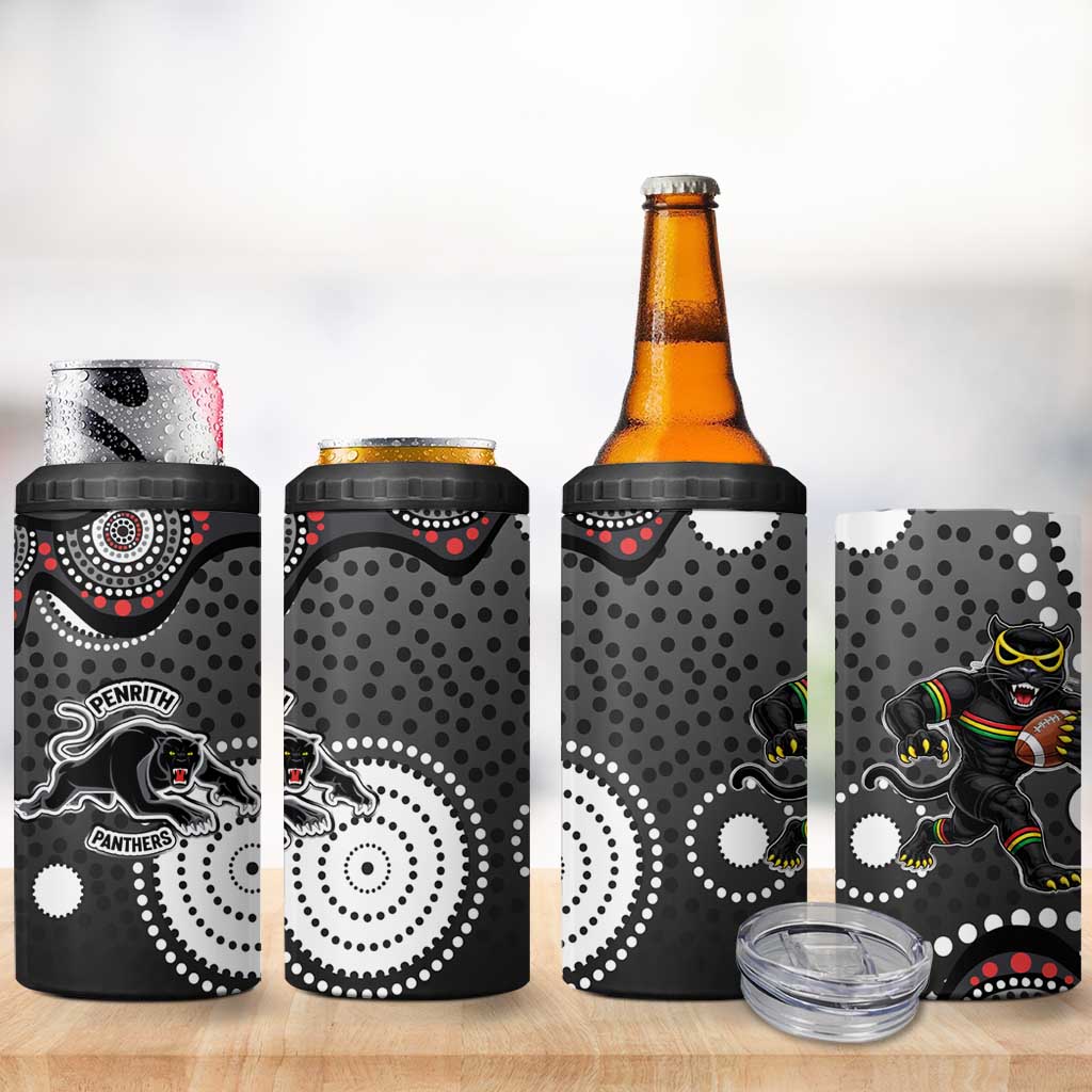 Penrith Panthers 4 in 1 Can Cooler Tumbler Aboriginal Dot Pattern - Rugby Mascot Heritage Pride