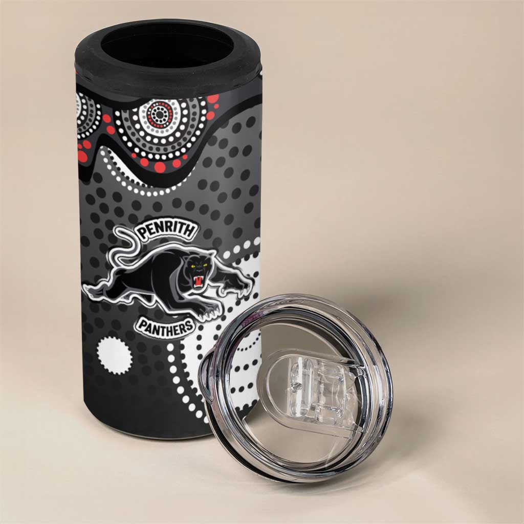 Penrith Panthers 4 in 1 Can Cooler Tumbler Aboriginal Dot Pattern - Rugby Mascot Heritage Pride