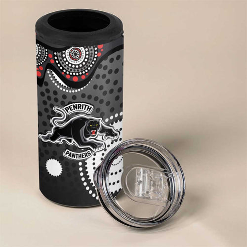 Penrith Panthers 4 in 1 Can Cooler Tumbler Aboriginal Dot Pattern - Rugby Mascot Heritage Pride