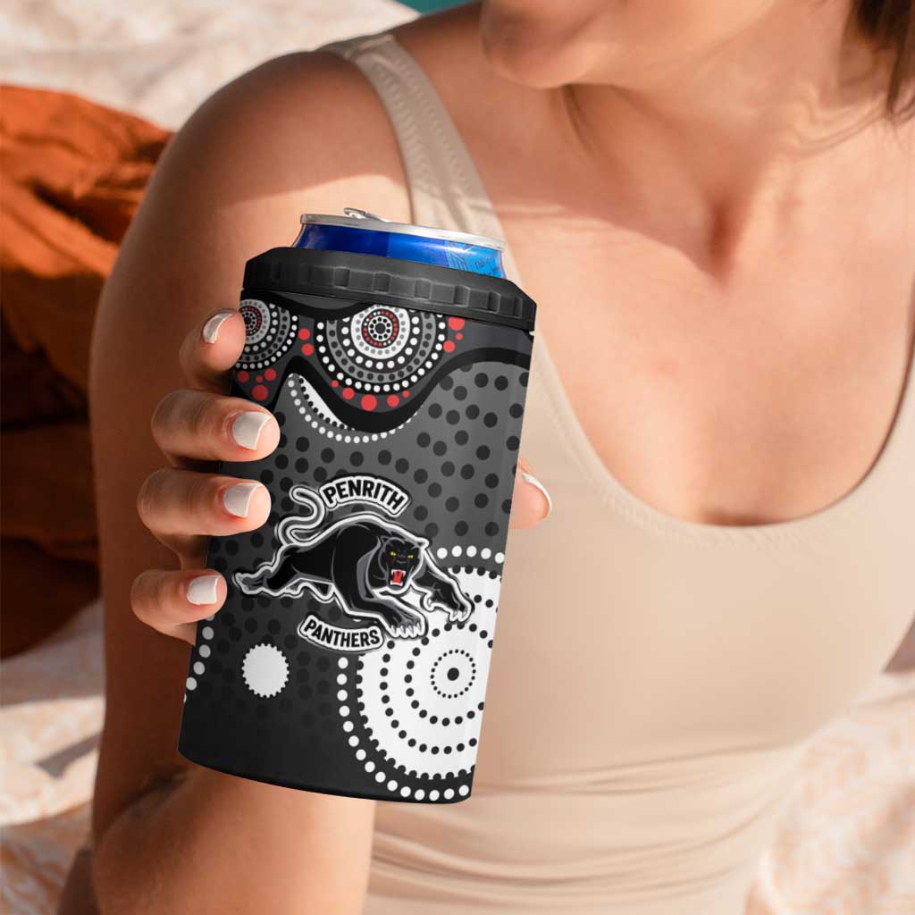 Penrith Panthers 4 in 1 Can Cooler Tumbler Aboriginal Dot Pattern - Rugby Mascot Heritage Pride