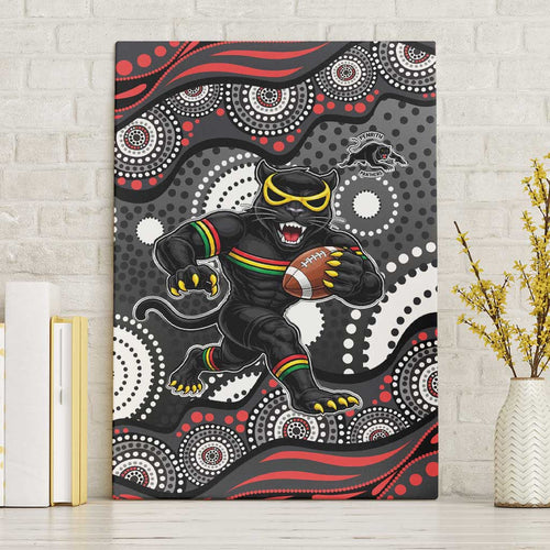 Penrith Panthers Canvas Wall Art Aboriginal Dot Pattern - Rugby Mascot Heritage Pride