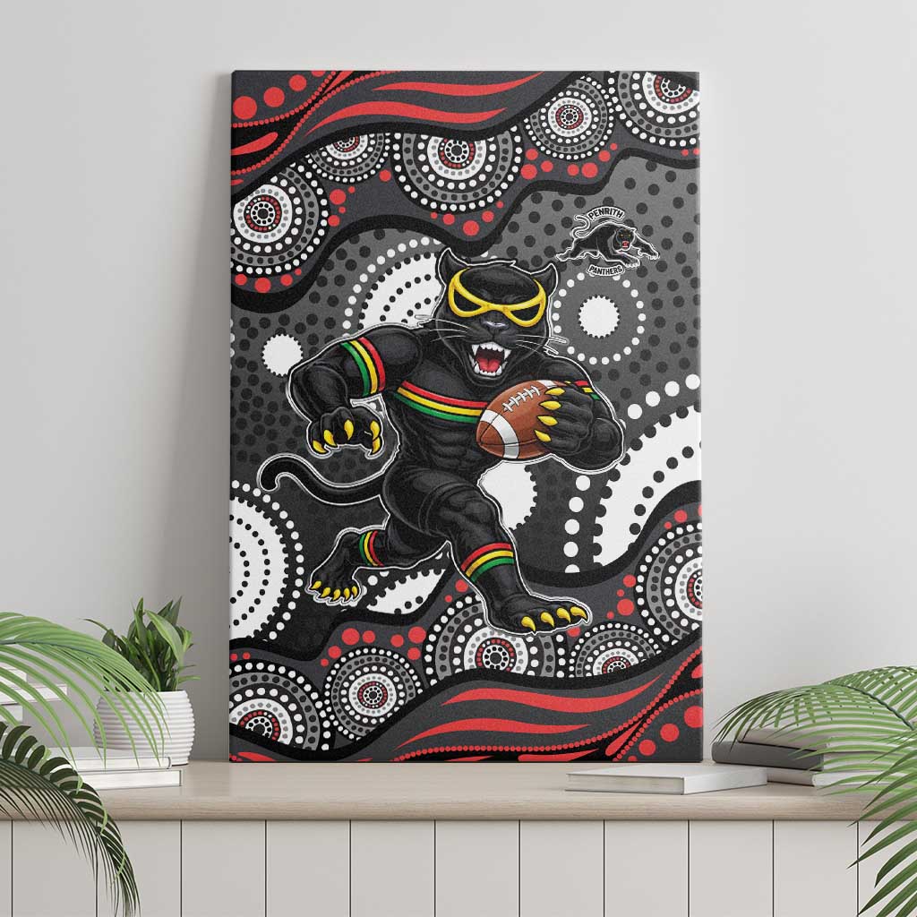 Penrith Panthers Canvas Wall Art Aboriginal Dot Pattern - Rugby Mascot Heritage Pride